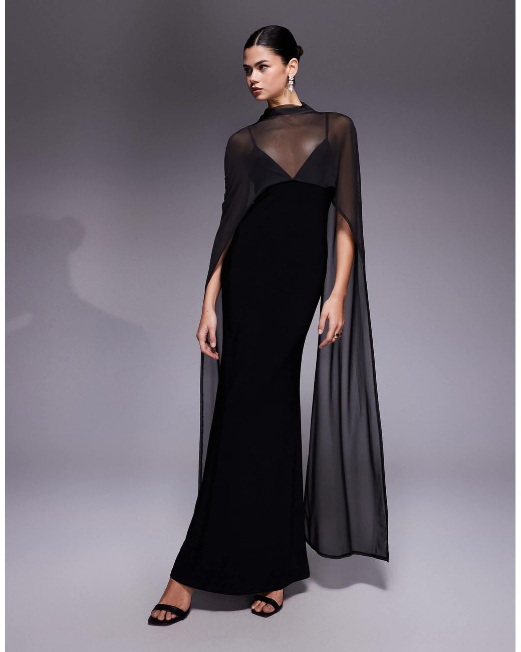ASOS exaggerated Cape Maxi Dress in Black | Lyst