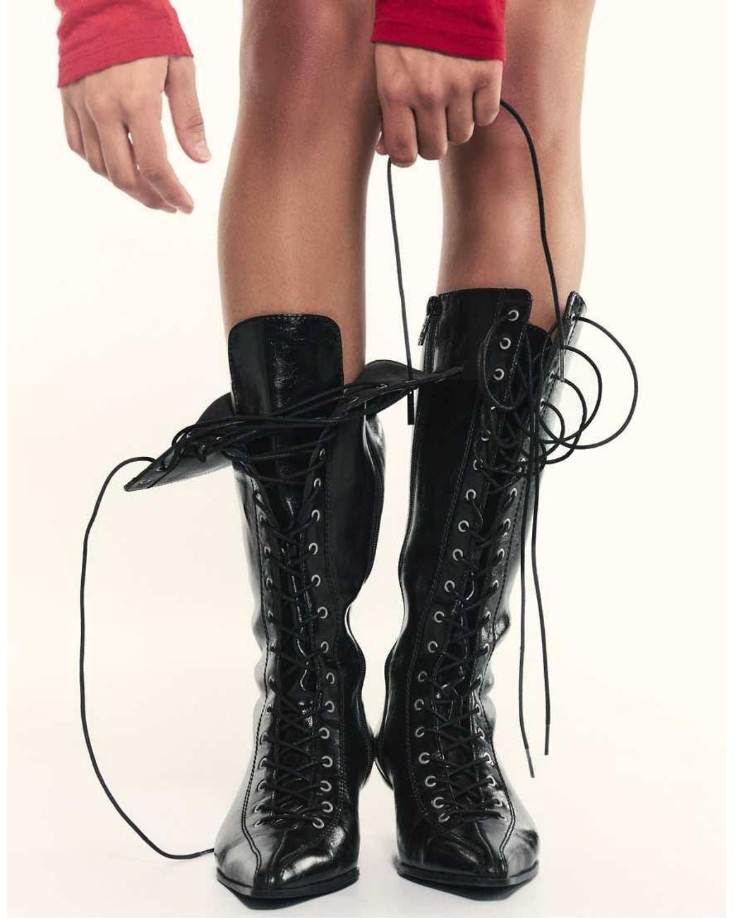 Stradivarius Black Lace-up Heeled Boots