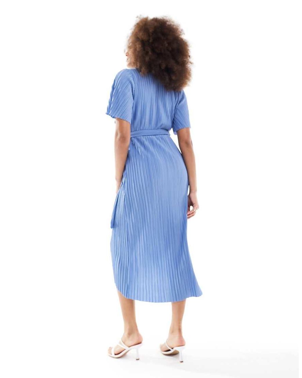Y.A.S Blue Plisse Wrap Midi Dress
