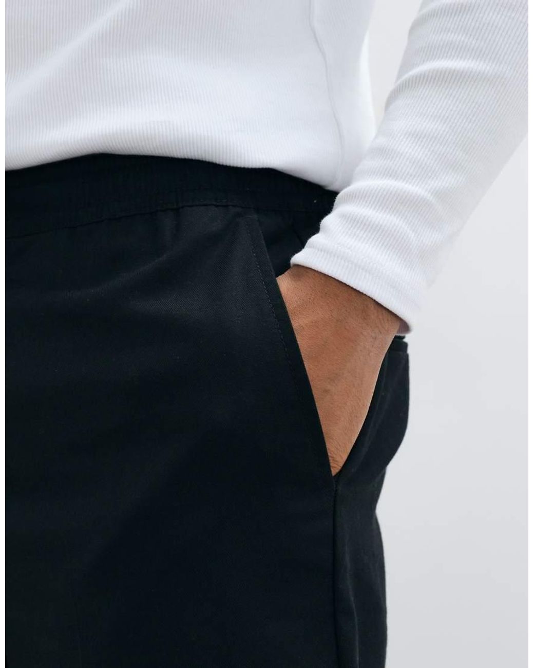 Threadbare White Drawstring Waist Straight Leg Trousers With Pleat for men