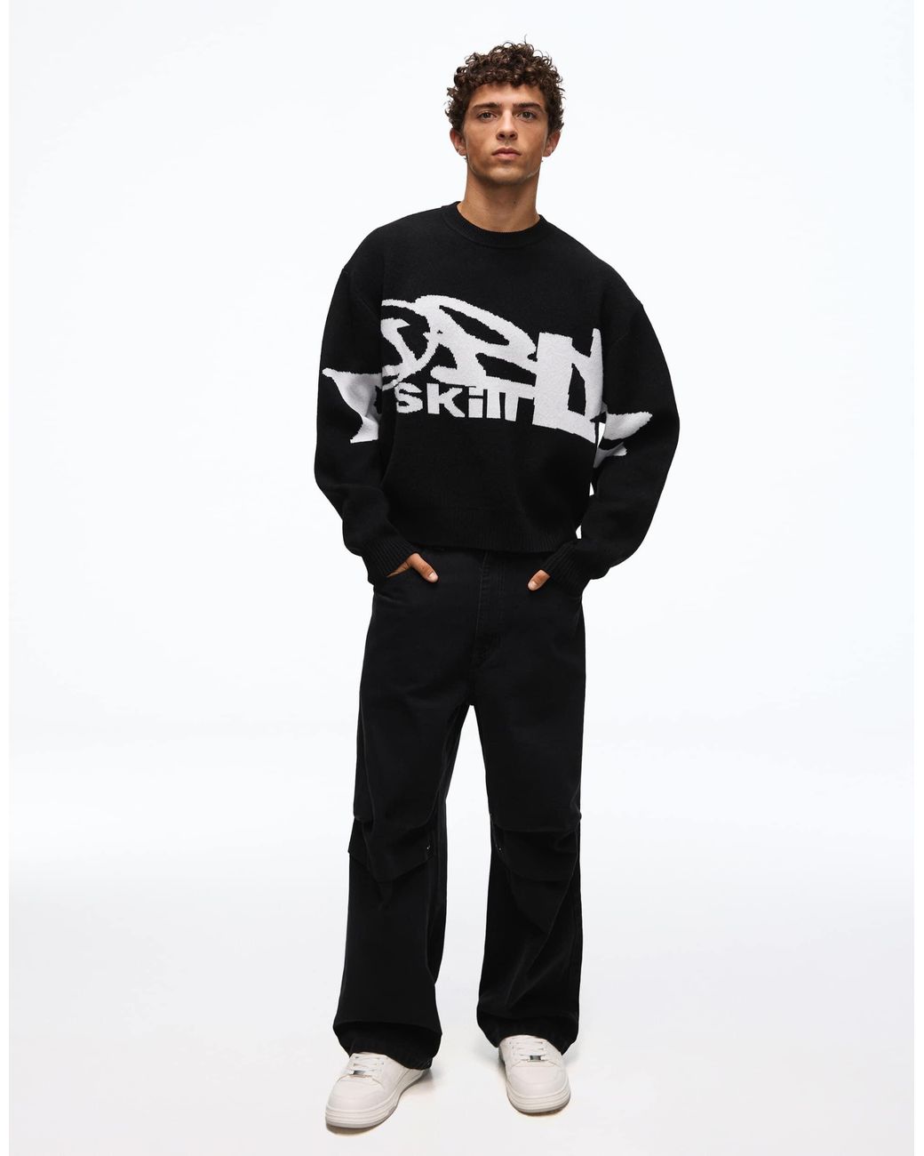 Pull jacquard graphique Bershka pour homme en coloris Black