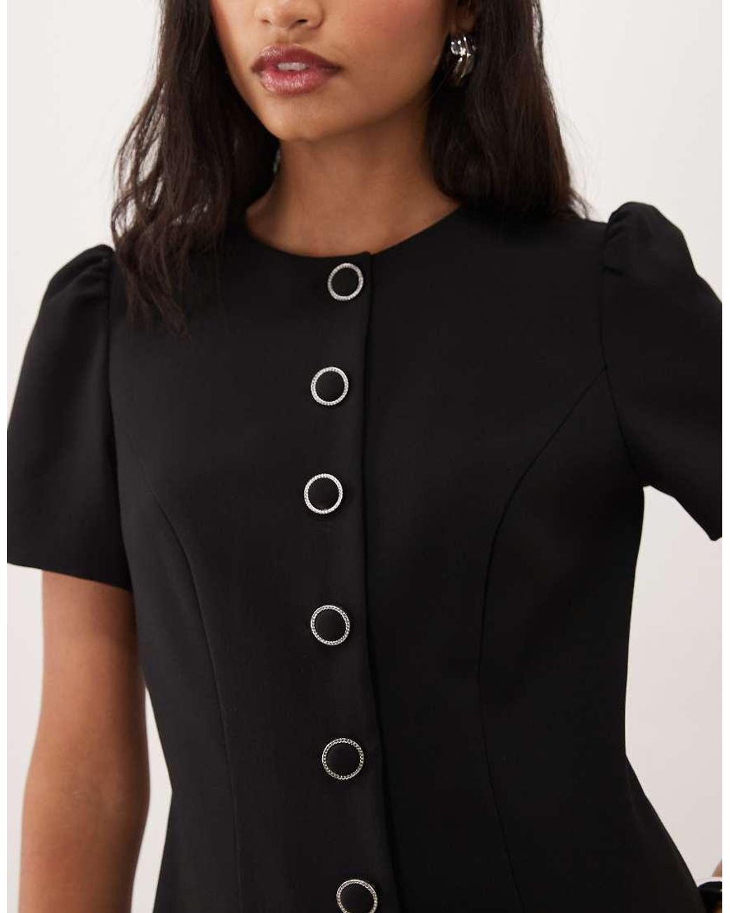Forever New Black Structured Puff Sleeve Button Down Mini Dress