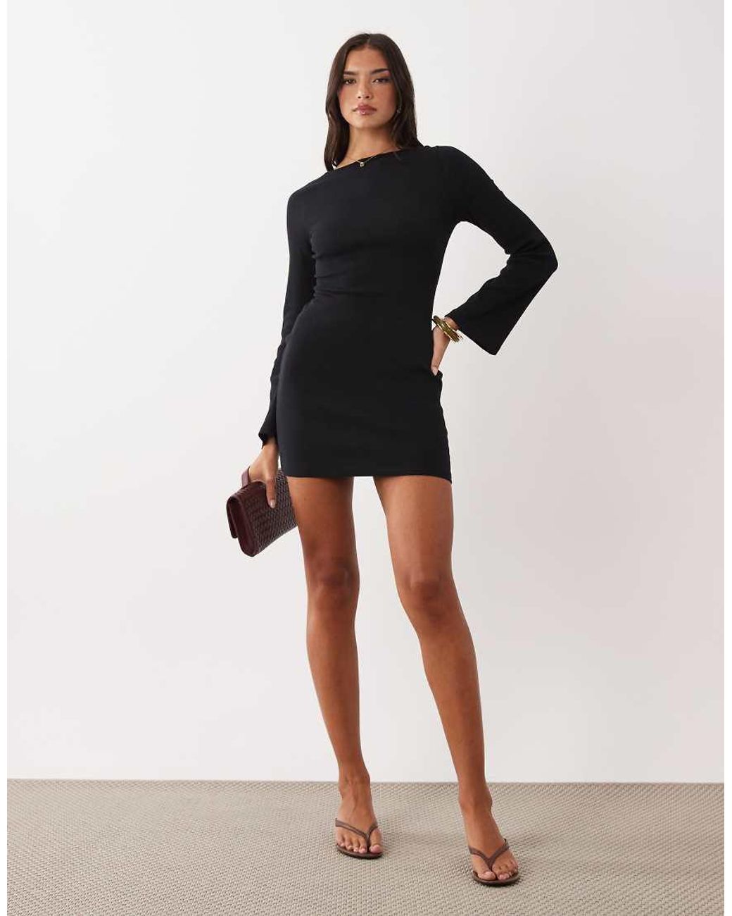 ASOS Black Cotton Rib Scoop Back Mini Dress