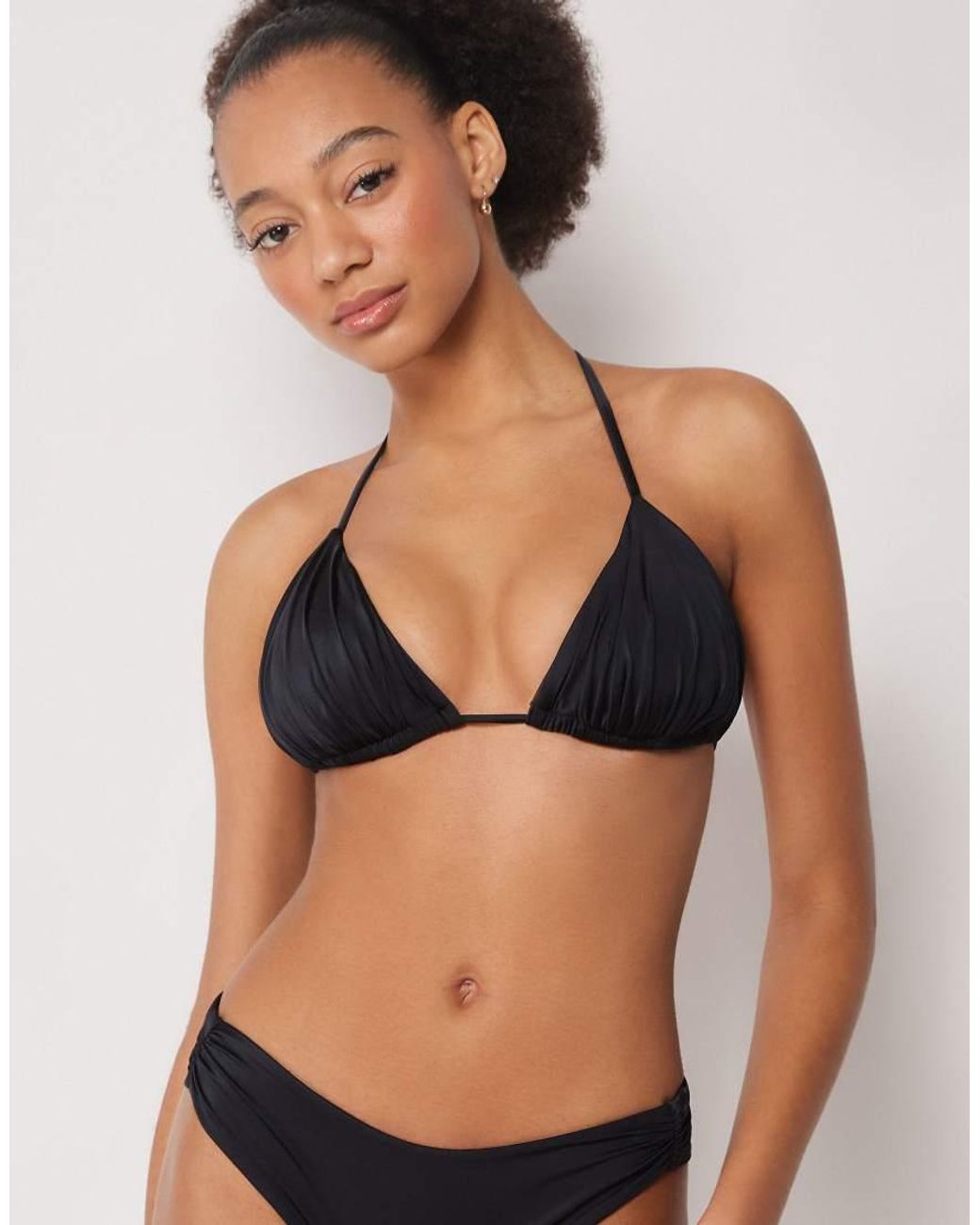 Calzedonia Black Shiny Satin Triangle Bikini Top