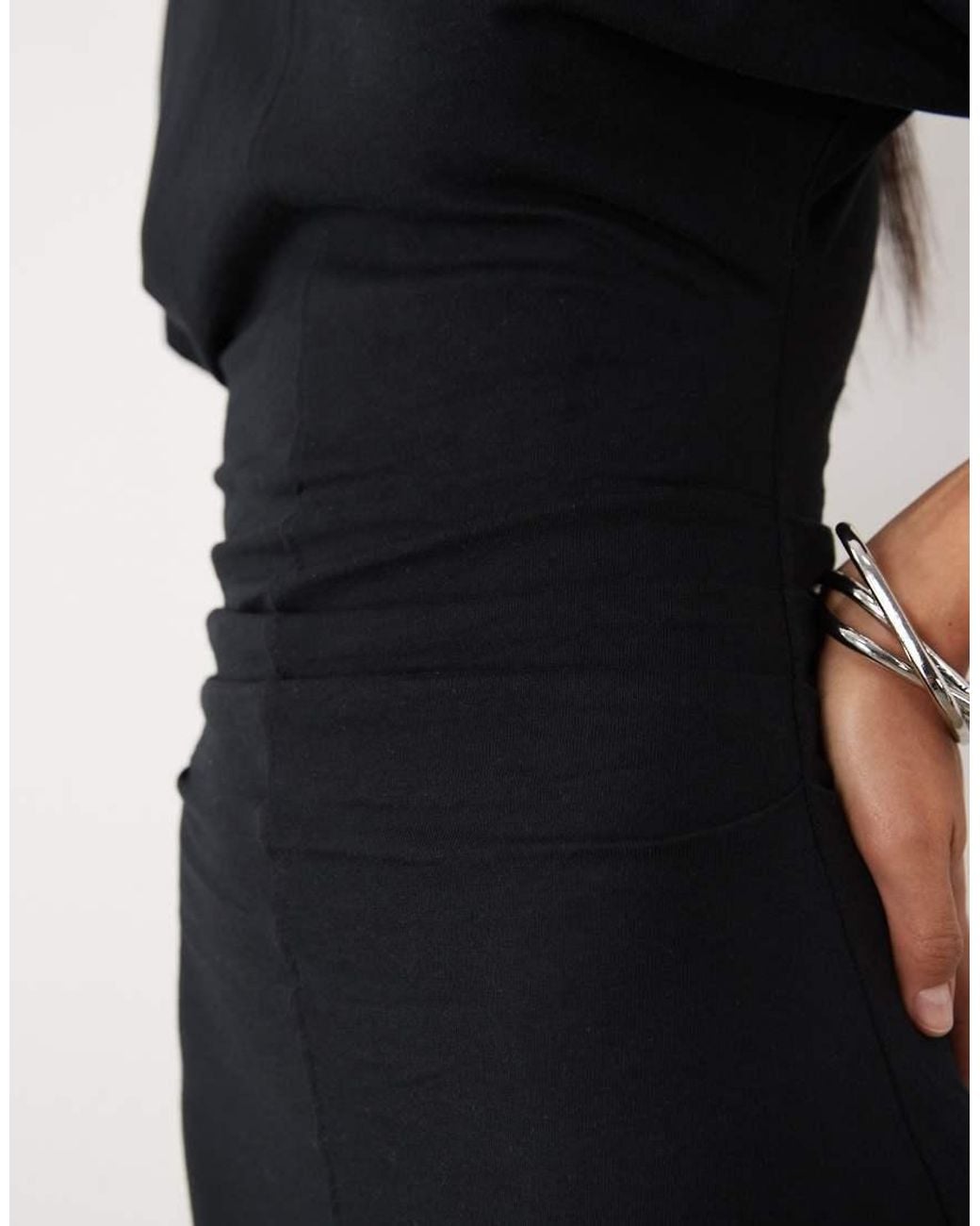 ASOS Black Ruched Waist Midi T-shirt Dress