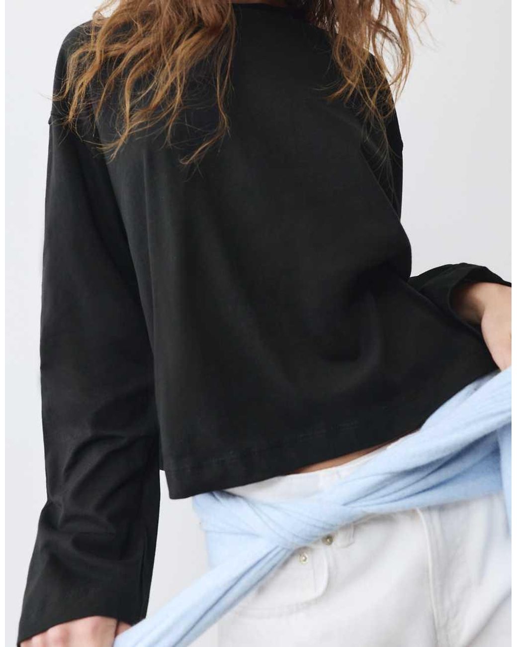 Pull&Bear Black Boxy-fit Long Sleeve T-shirt