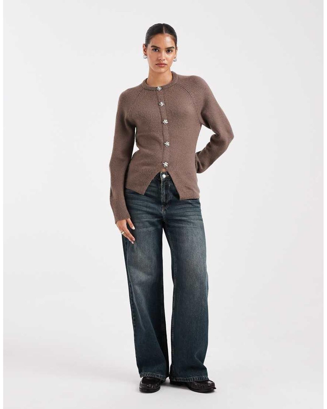 New Look Brown Flower Faux Cardigan Jumper