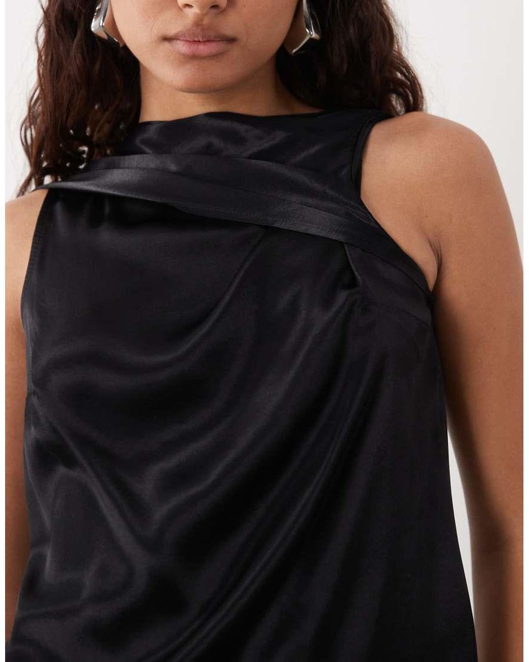 ASOS Black Satin Draped Scarf Detail Top