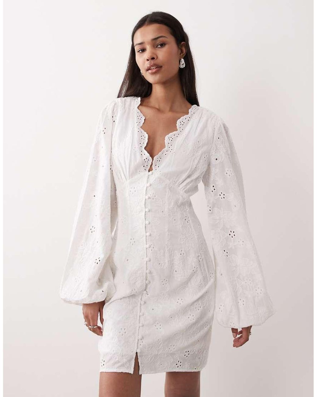 Gina Tricot Natural Embroidered Mini Dress