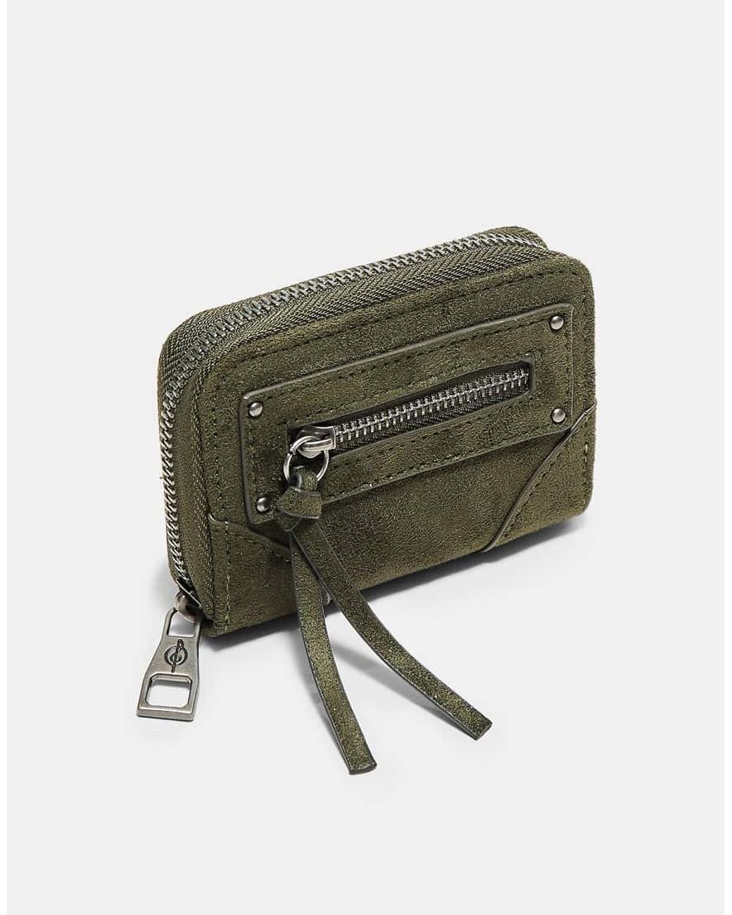Stradivarius Green Compact Card Holder Purse With Zip Pocket Detail