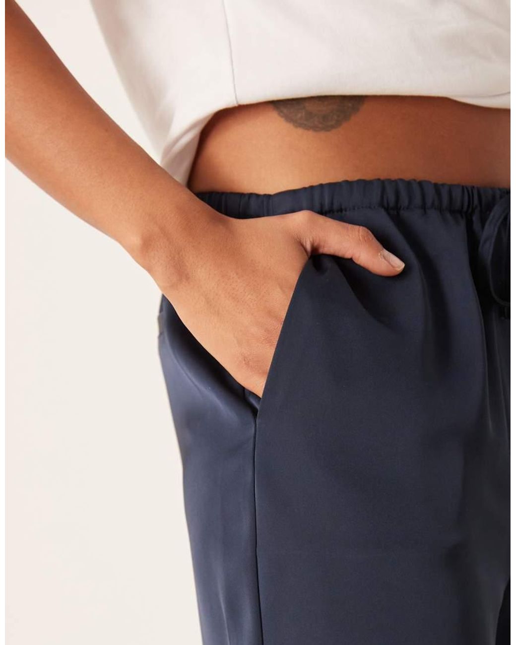 Pretty Lavish Blue Satin Drawstring Wide Leg Pants