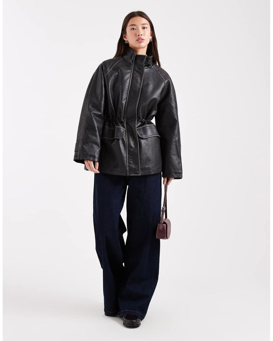 ASOS Jack Met Opstaande Boord En Leerlook Met Wassing in het Black