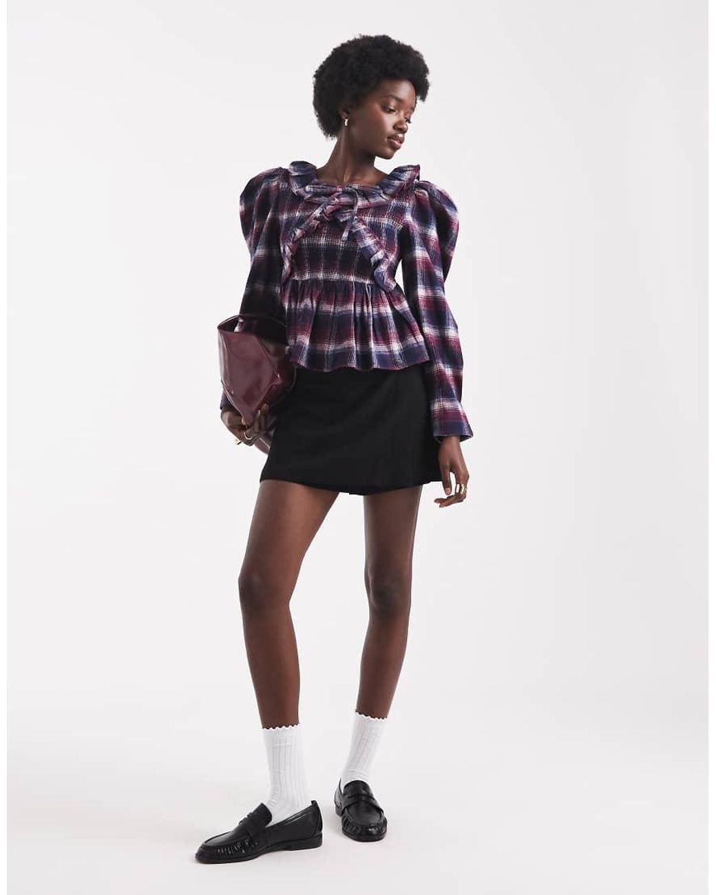 Native Youth Purple Long Sleeve Ruffle Detailed Blouse