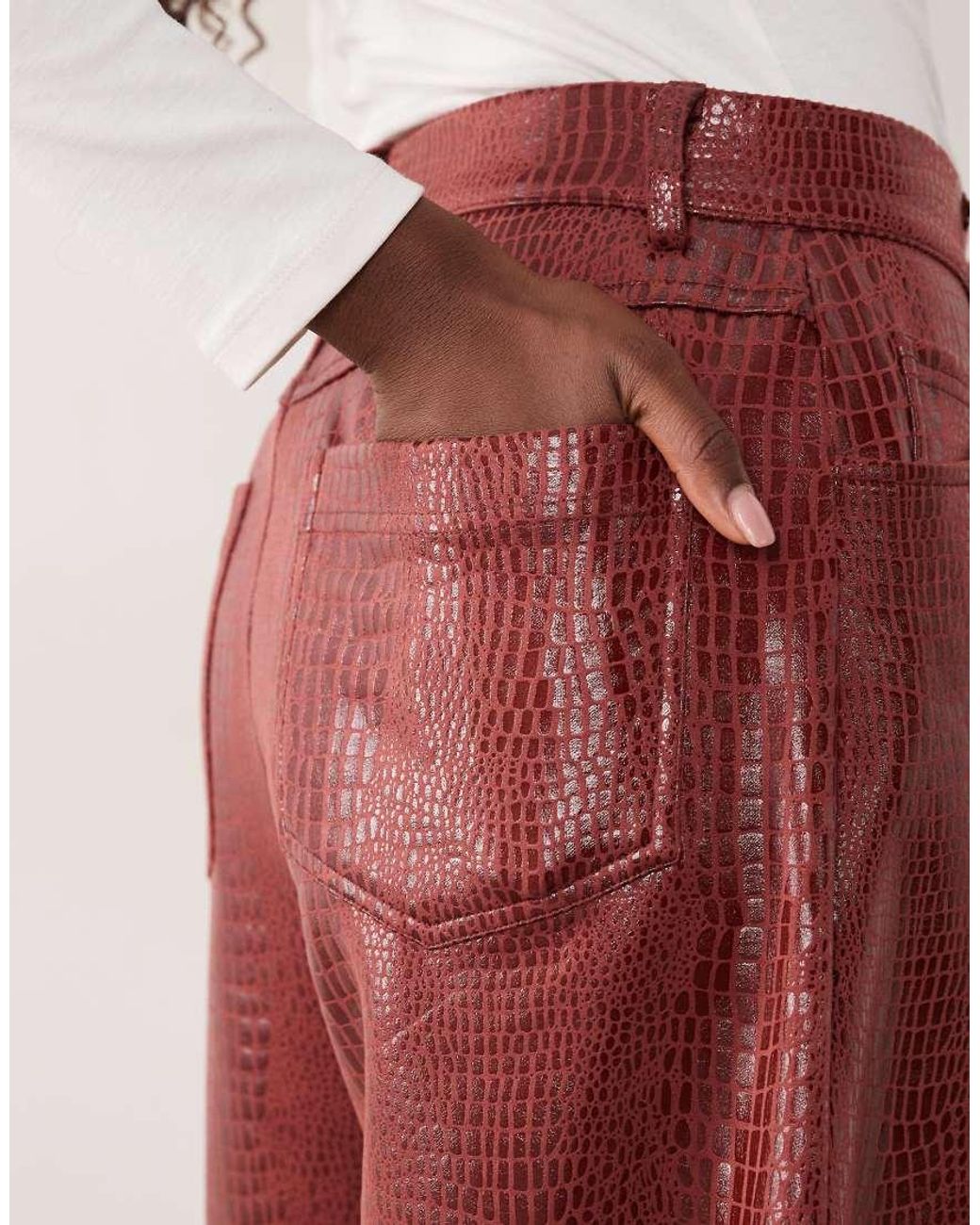ASOS Red Croc Effect Barrel Pants