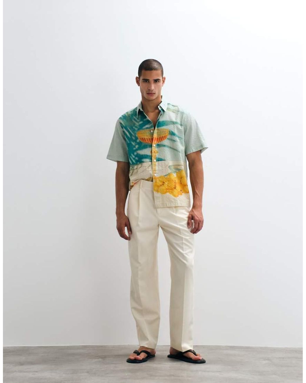 ASOS White Relaxed Seersucker Shirt With Placement Print for men