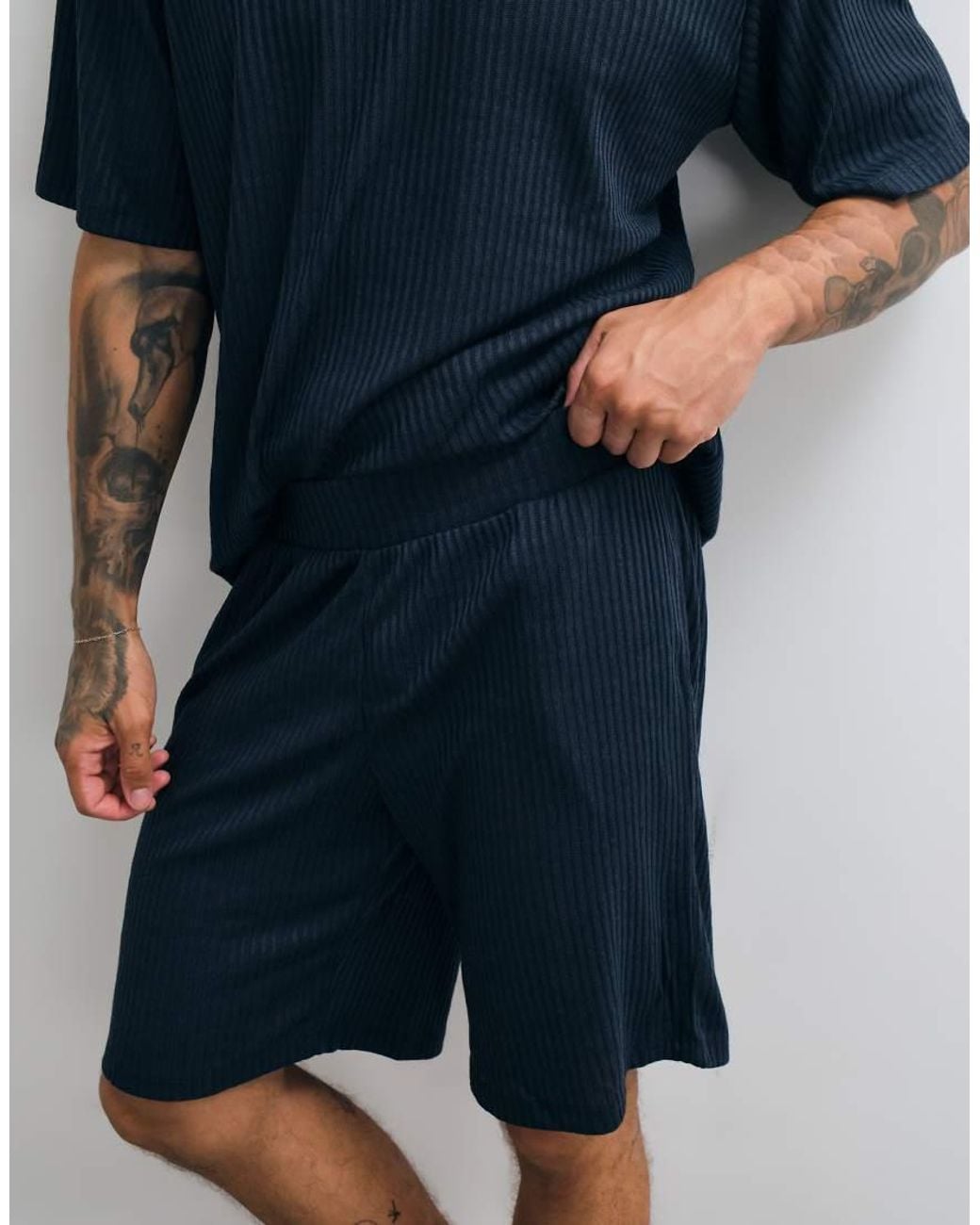 Jack & Jones Blue Ribbed Lounge T-shirt Set for men