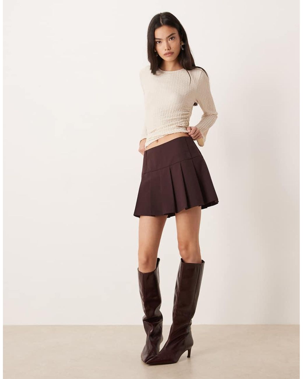 ASOS Natural Drop Waist Pleated Mini Skirt