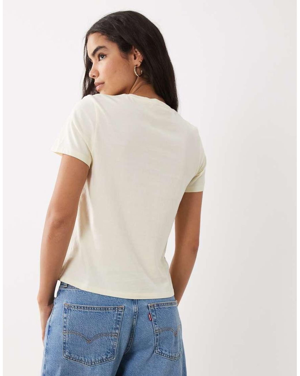 Mango Blue 100% Cotton Round Neck T-Shirt With Flower Detail