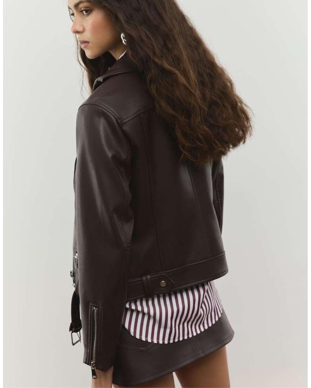 Stradivarius Black Faux Leather Biker Jacket
