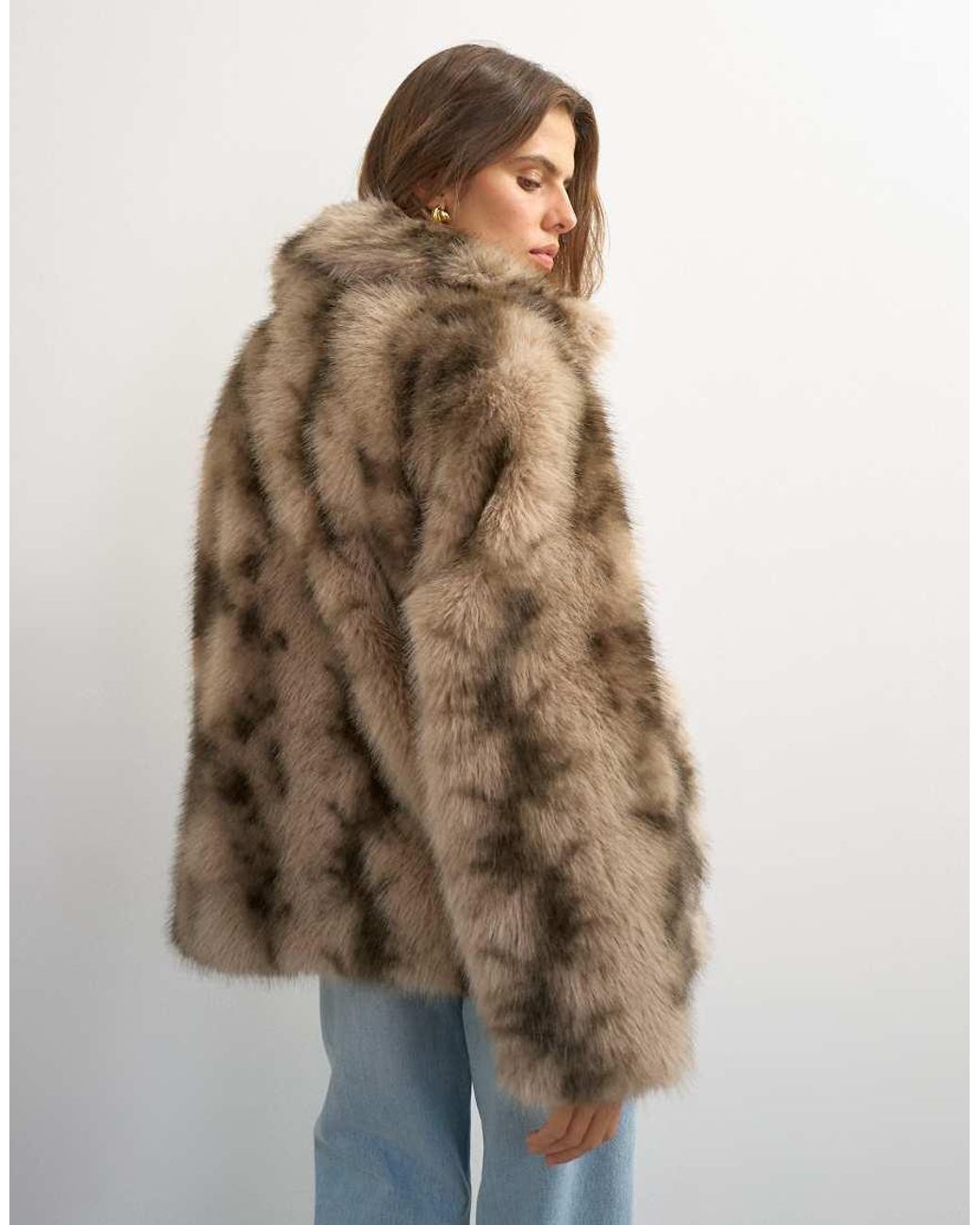 TOPSHOP Natural Super Oversized Mid Length Faux Fur Jacket