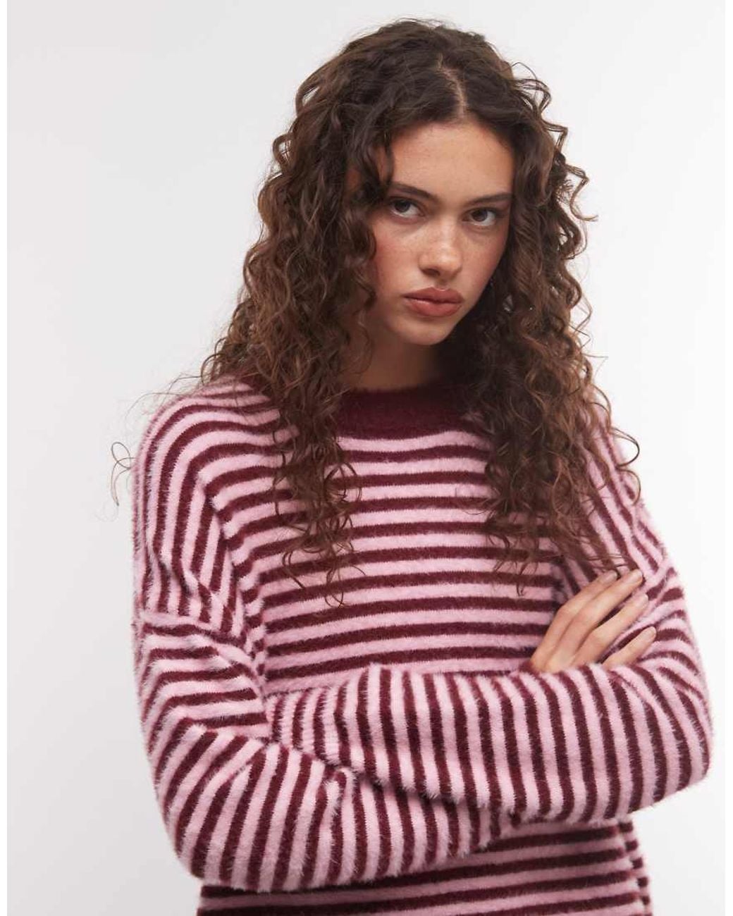 Collusion Red Fluffy Oversized Stripe Jumper