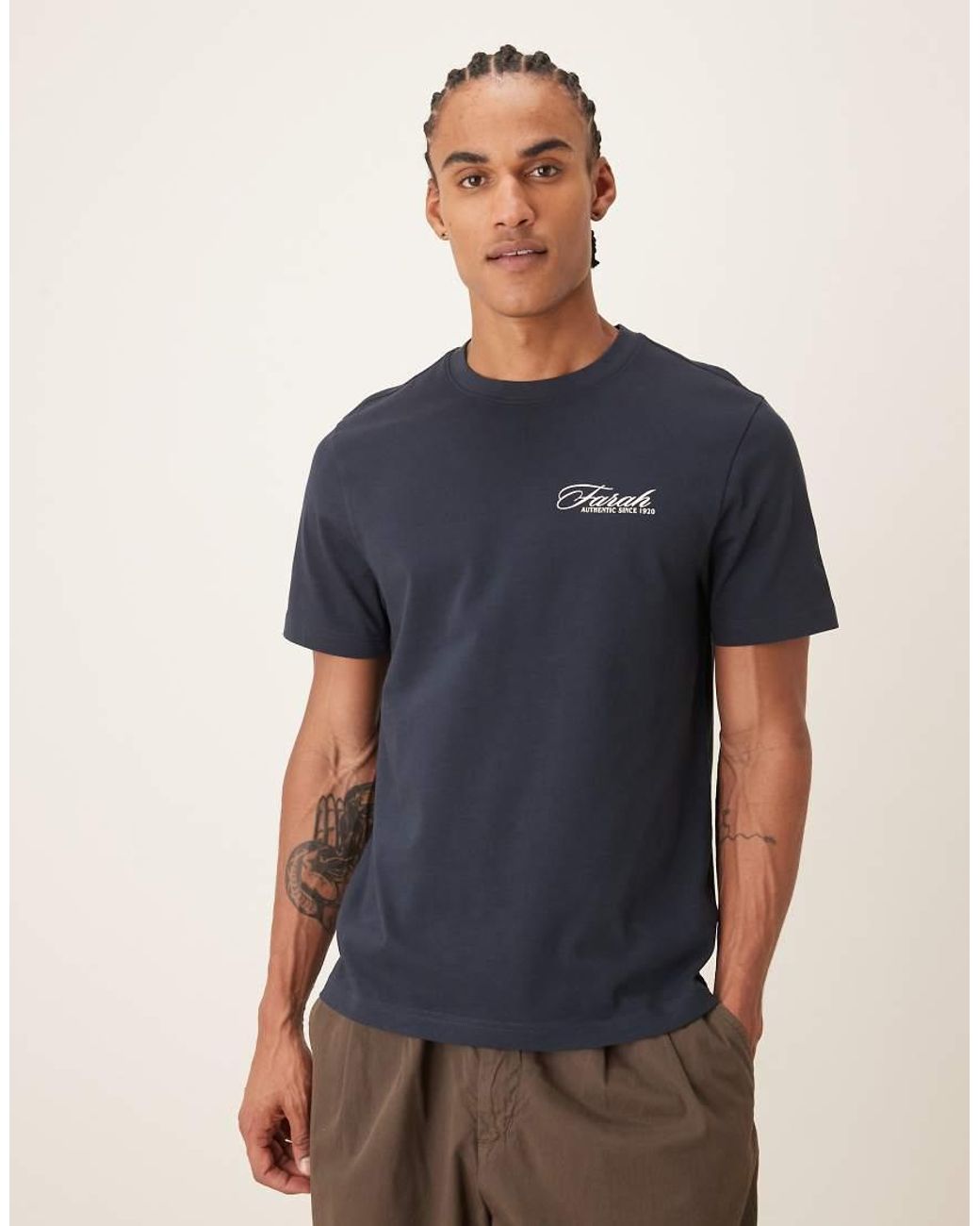 Farah Blue Byron Short Sleeve Graphic T-shirt With Back Print for men