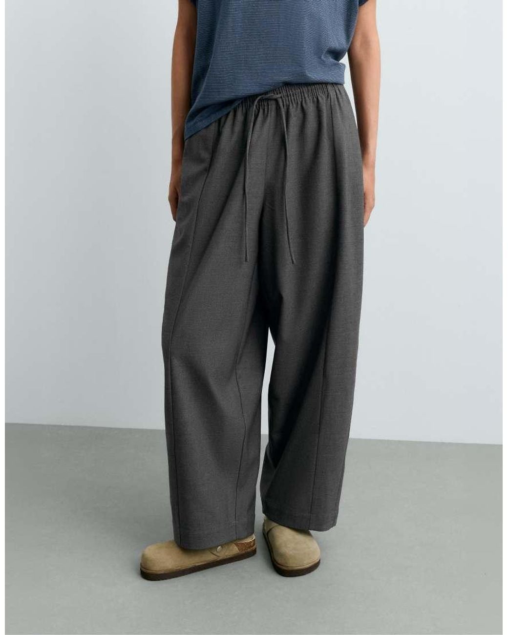 Oysho Gray 13% Wool Balloon Trousers