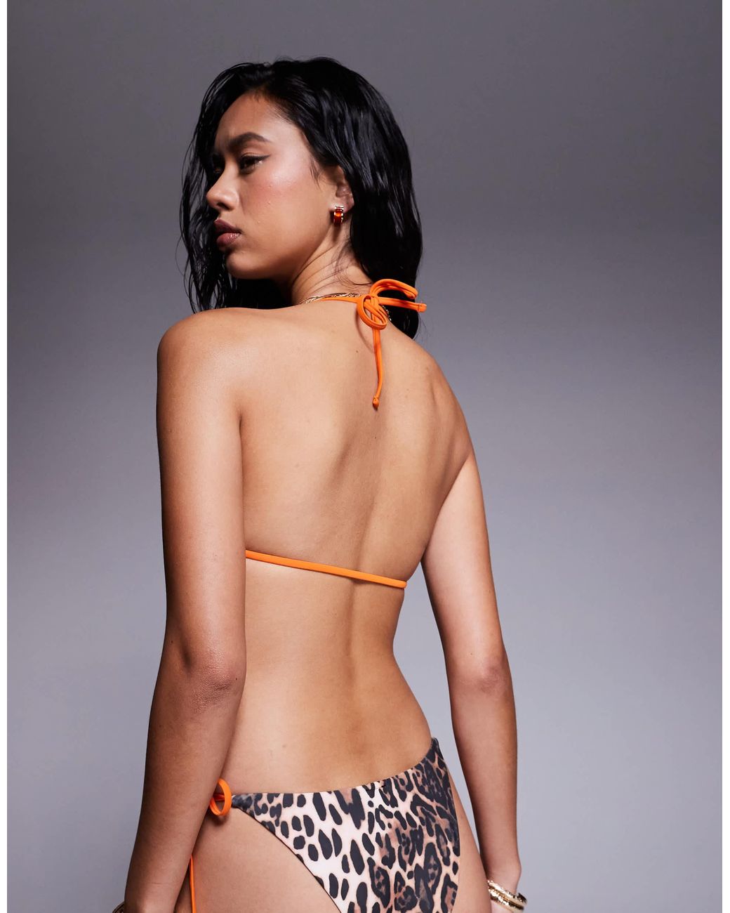 ASOS Gray Leo Contrast Binding Triangle Bikini Top