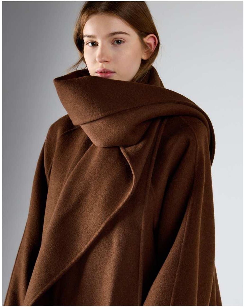 Glamorous Brown Wrap Front Coat With Scarf