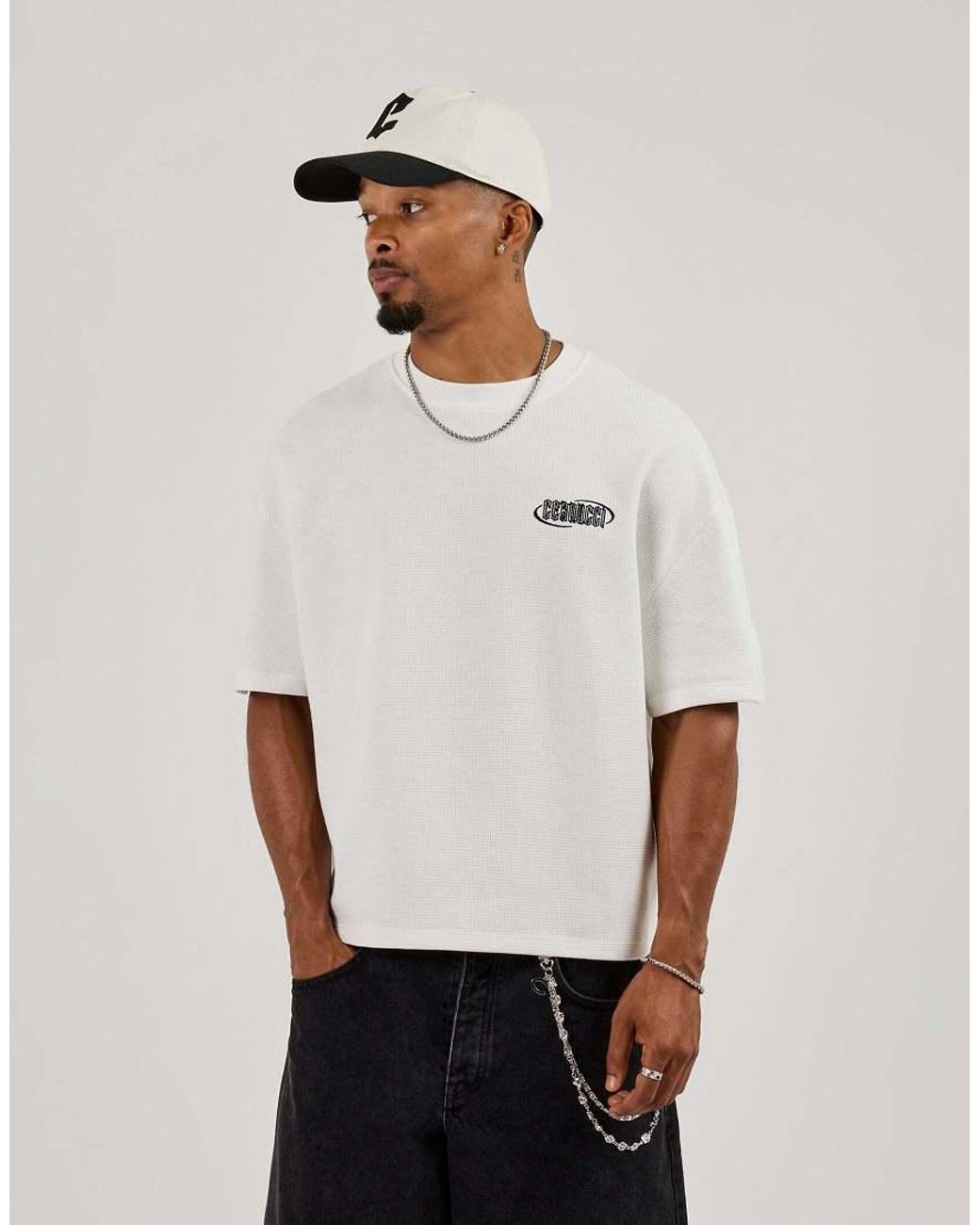 CERNUCCI White Waffle Boxy Back Print T-Shirt for men