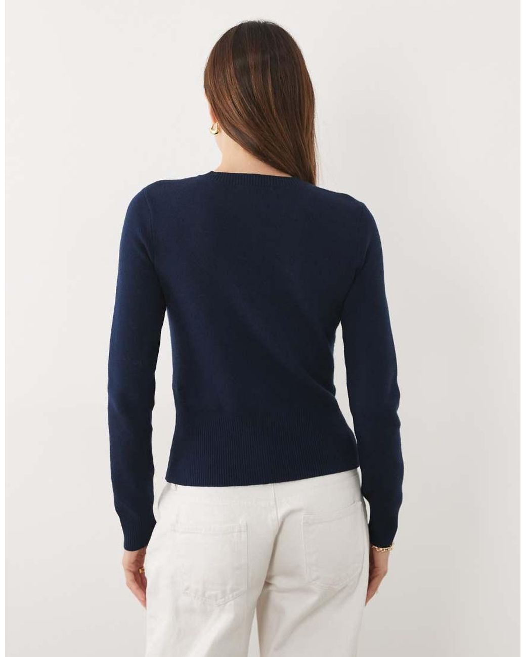 Threadbare Blue Crew Neck Cardigan With Cinched Waist