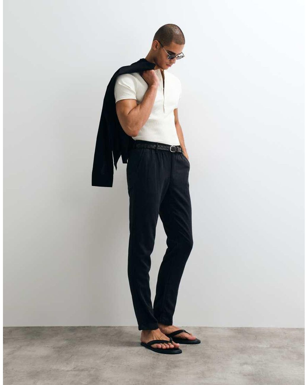 ASOS Black Linen Blend Trousers for men