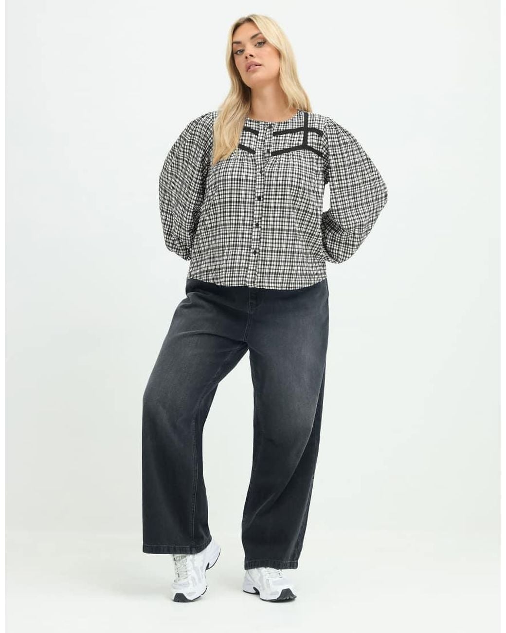 Yours Clothing Gray Gingham Button Through Blouse