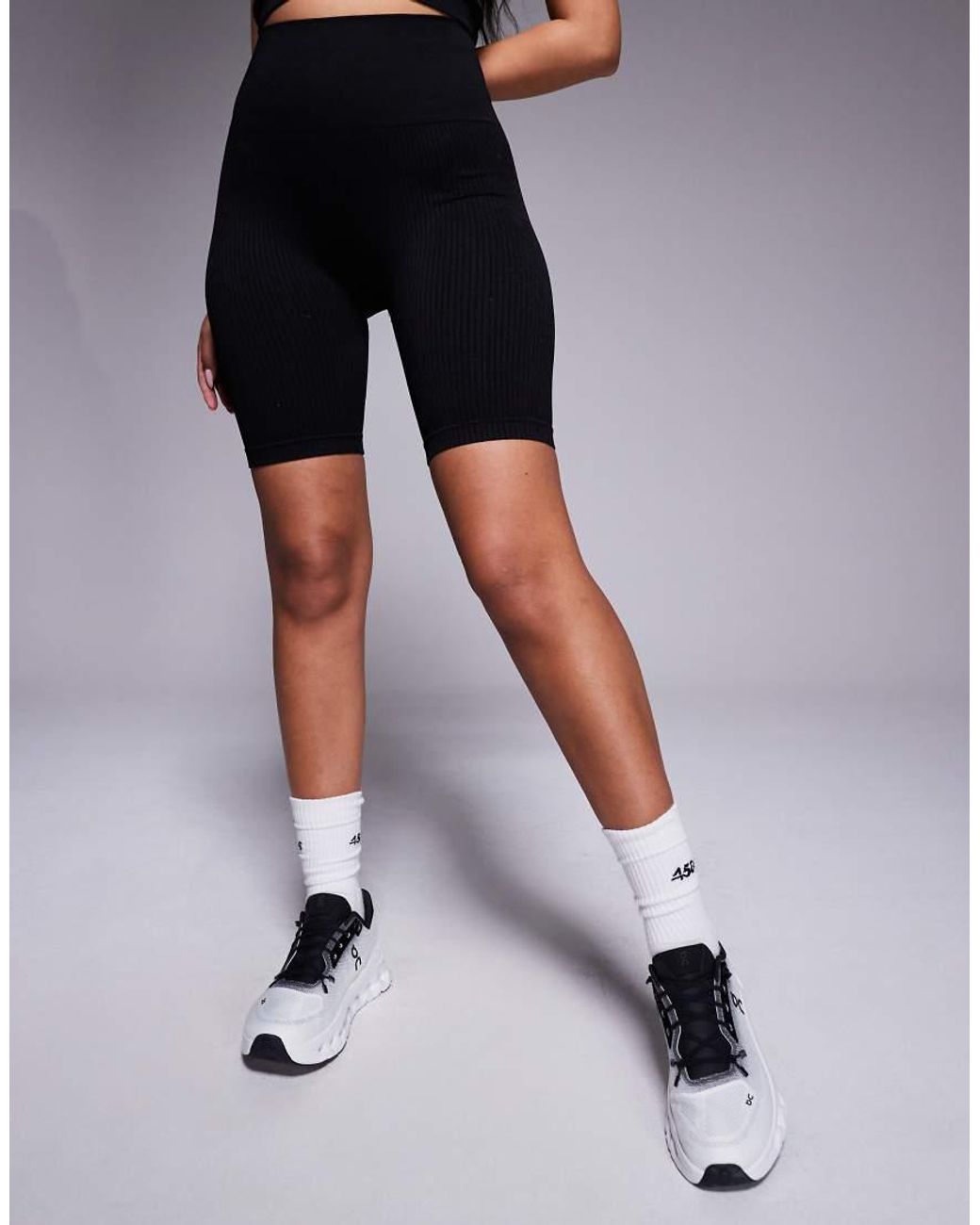 4505 Gray Icon Seamless Rib 8 Inch legging Short With Quick Dry