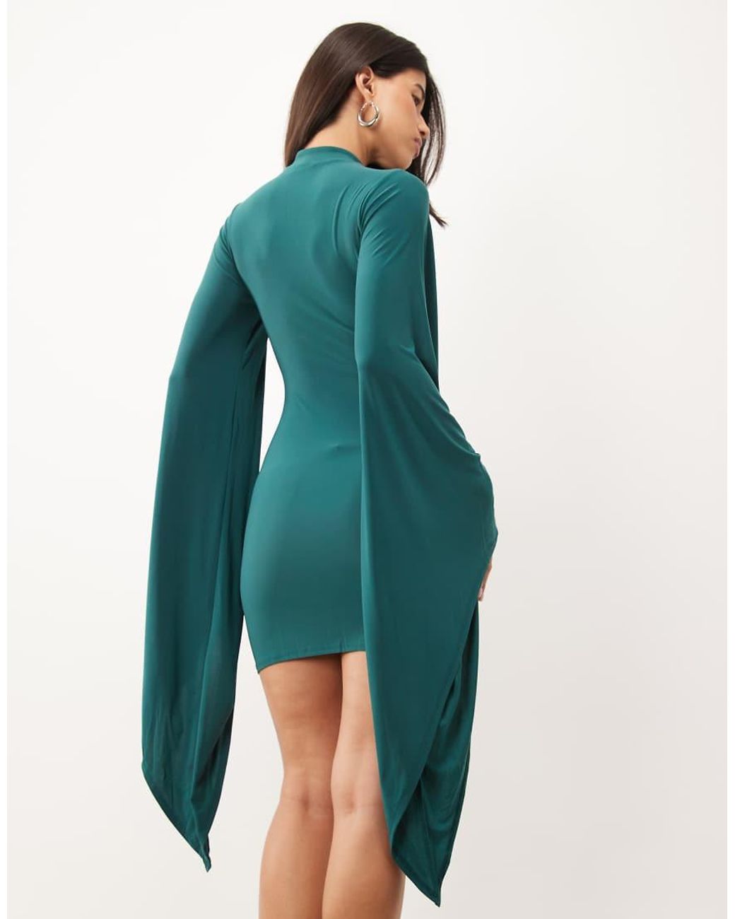ASOS Green Sculpting Mandarian Detail High Neck Mini Dress With exaggerated Sleeve