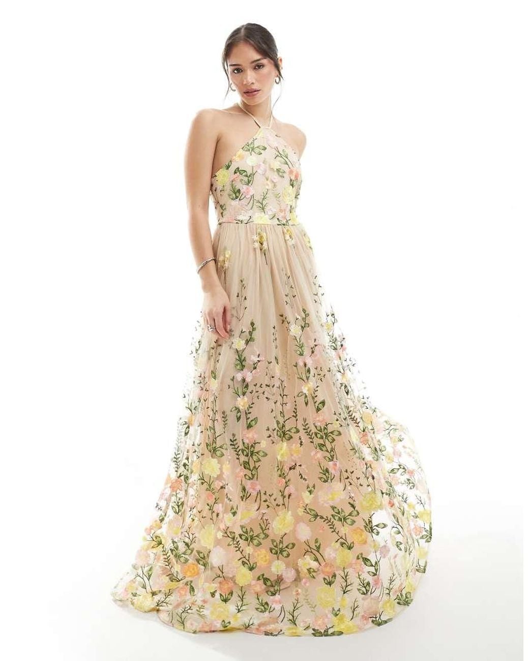 Maya Floral Halter Neck Maxi Dress in Metallic | Lyst UK
