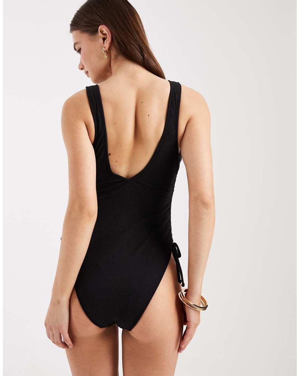 New Look Black Ruched Side Swimsuit
