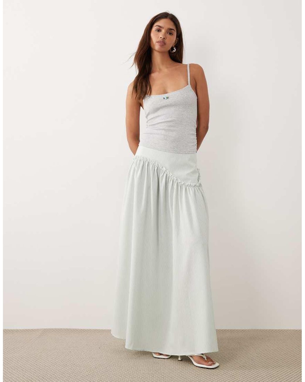 BRONZE SNAKE White Drop Waist Detail Maxi Skirt
