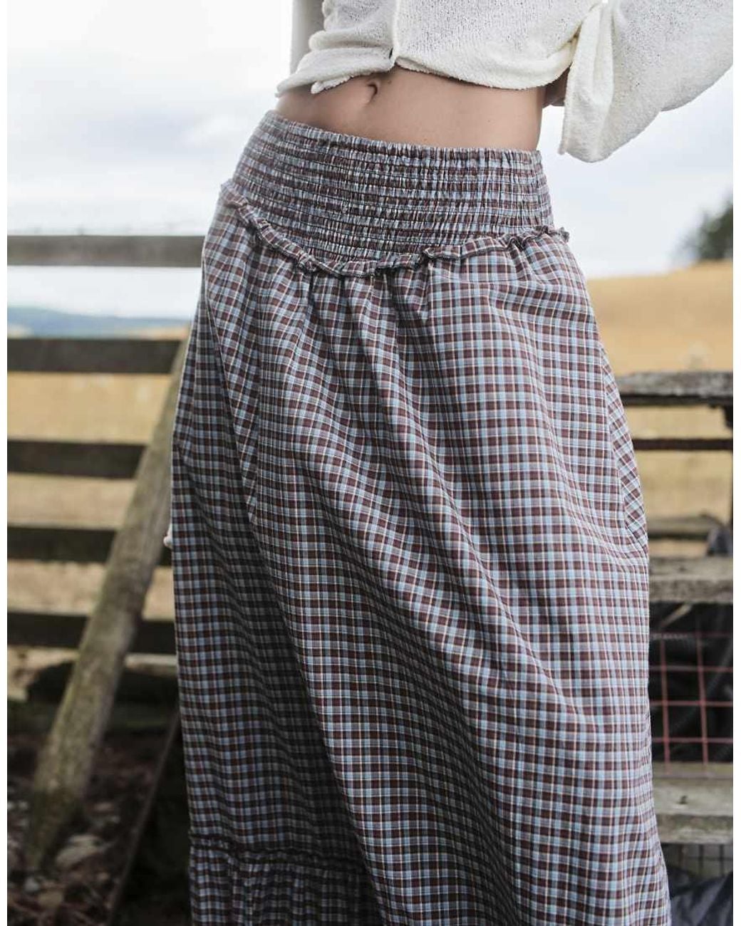Daisy Street Metallic Low Rise Shirred Midi Skirt With Ruffle Hem