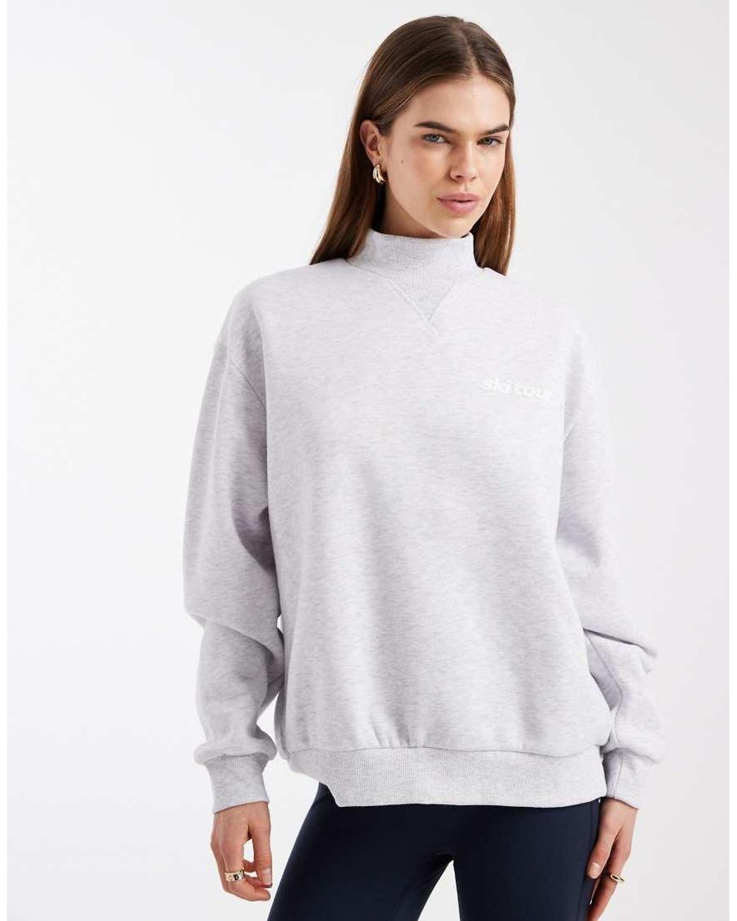 Cotton On White Plush Mock Neck Sweatshirt With Ski Tour Graphic