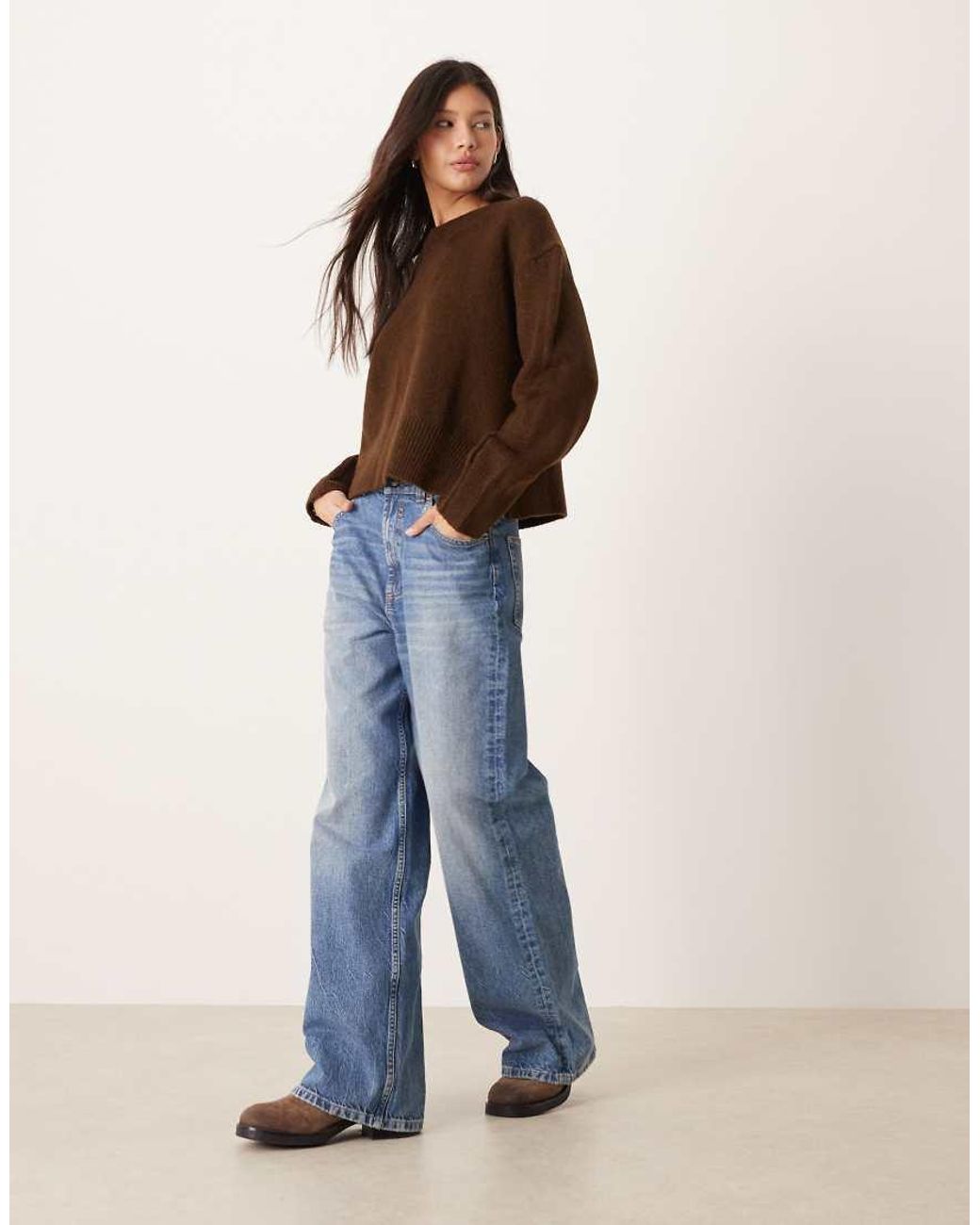 ASOS Brown Boxy Crew Neck Jumper With Side Split Detail