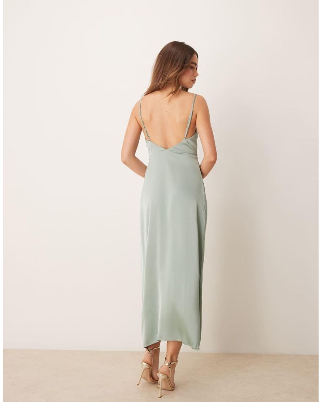 Vila Green Satin Cowl Neck Maxi Dress