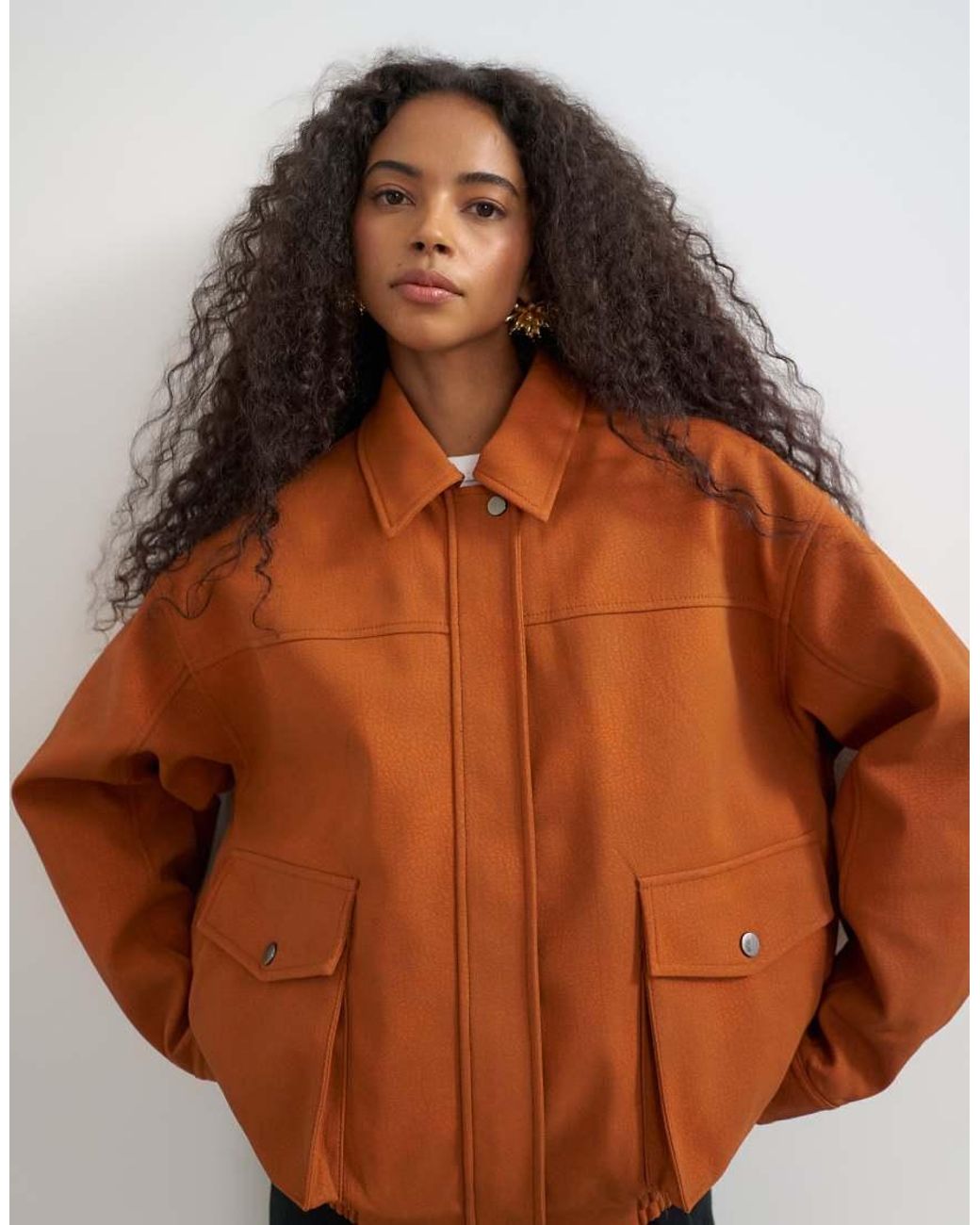 TOPSHOP Brown Faux Leather Oversized Bomber Jacket