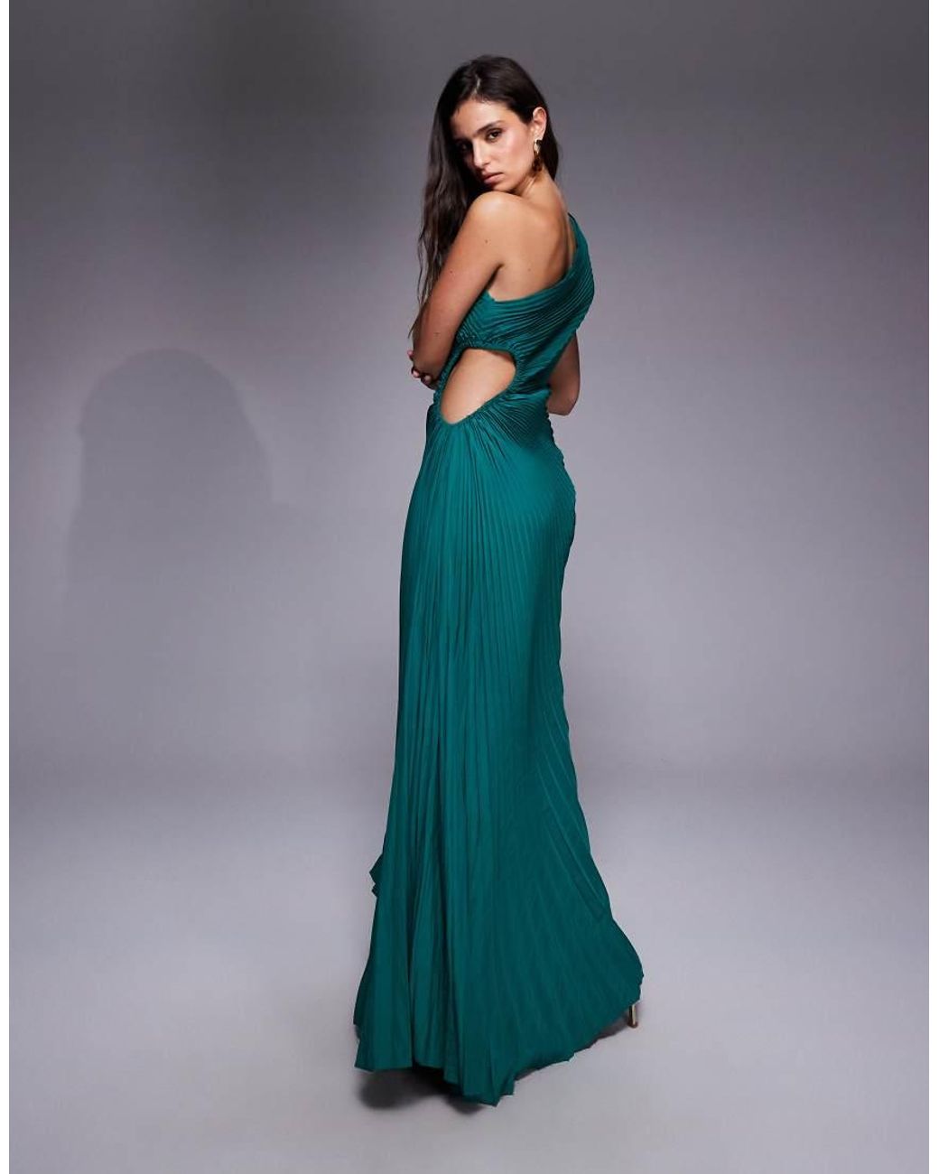 Aria Cove Blue Pleated One Shoulder Cut Out Maxi Dress