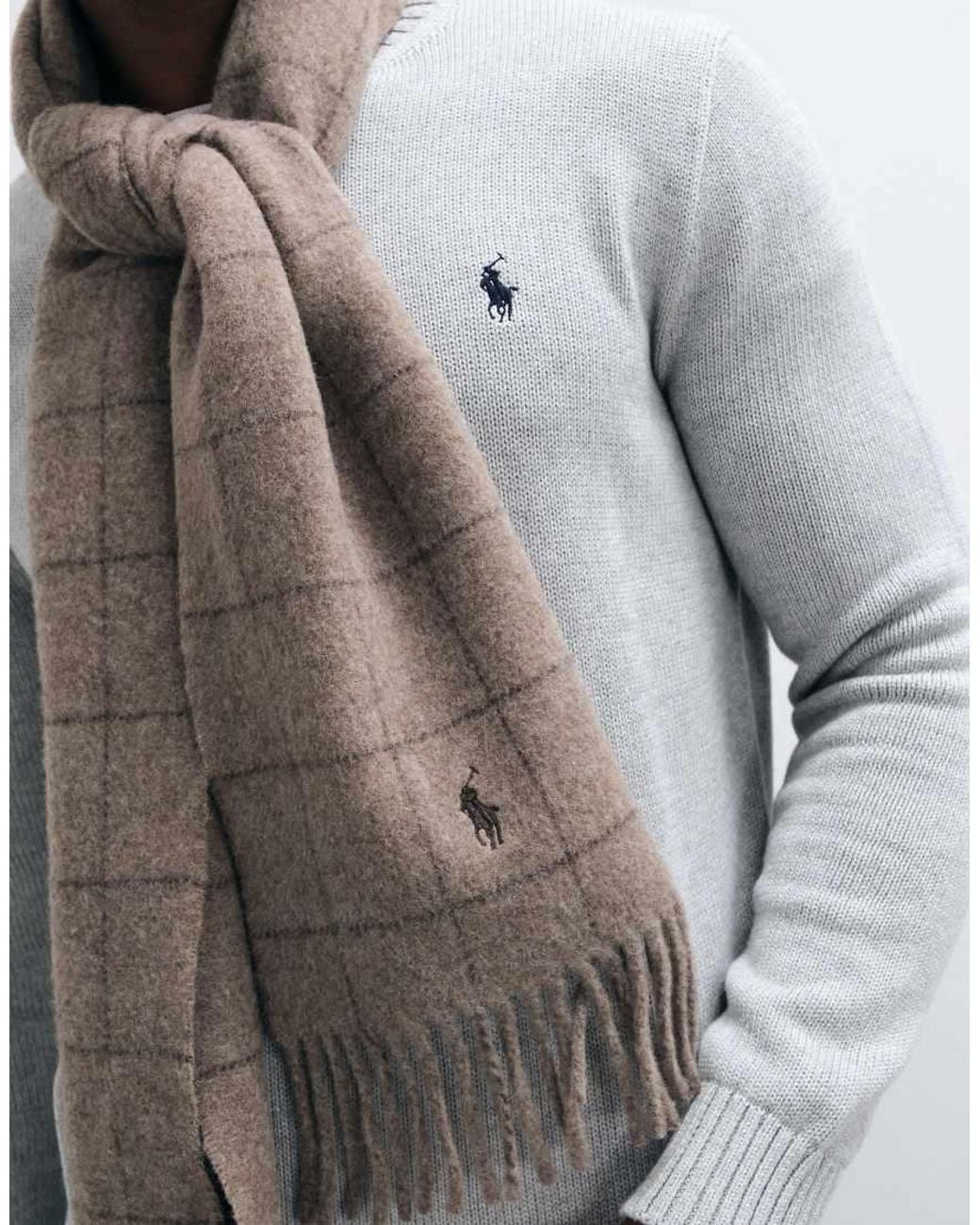 Polo Ralph Lauren Gray Icon Logo Check Print Scarf for men