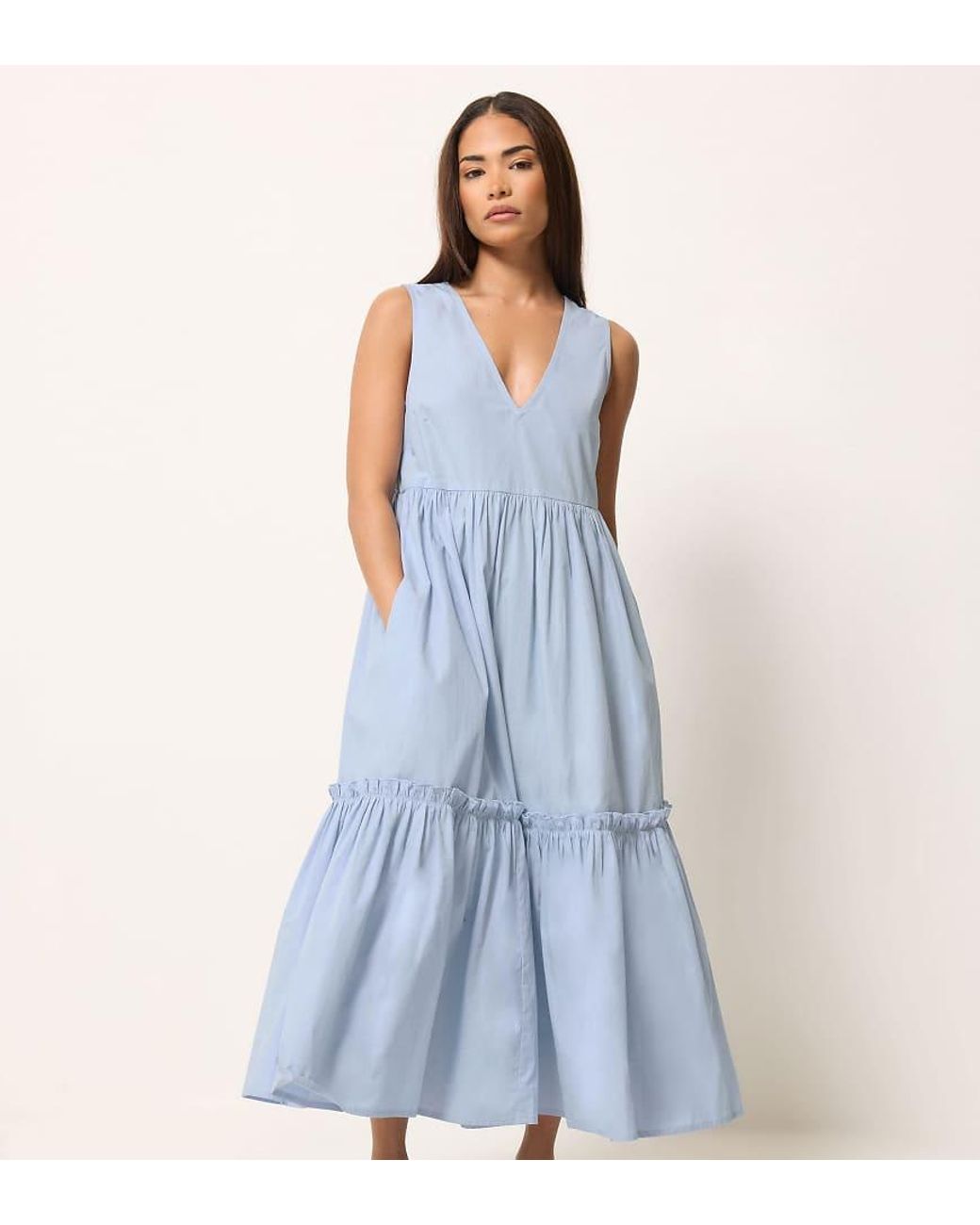 PixieGirl Blue Petite Frill Tiered Maxi Dress