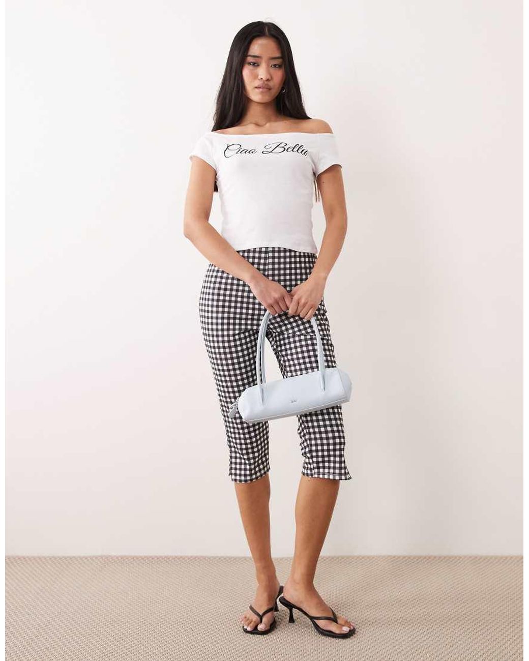 ASOS White Off Shoulder Baby Tee With Ciao Bella Graphic