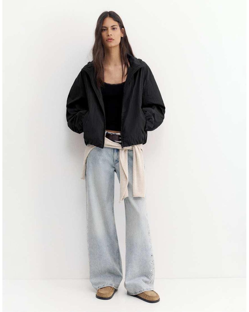 Pull&Bear Black Lightweight Hooded Jacket