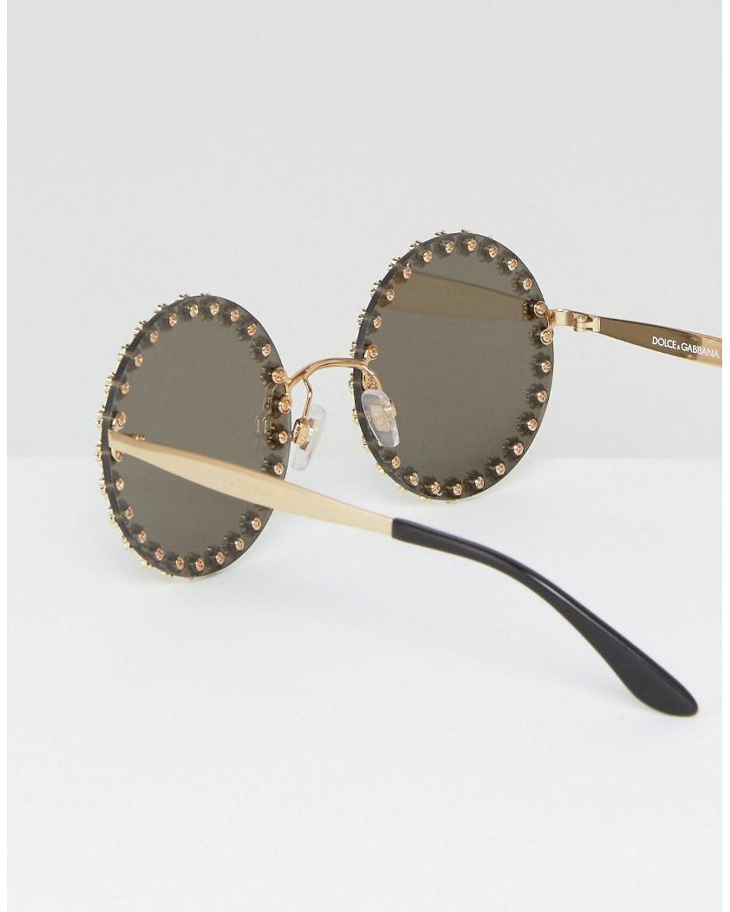 Dolce & Gabbana Over Sized Round Sunglasses With Daisy Detail in Metallic |  Lyst