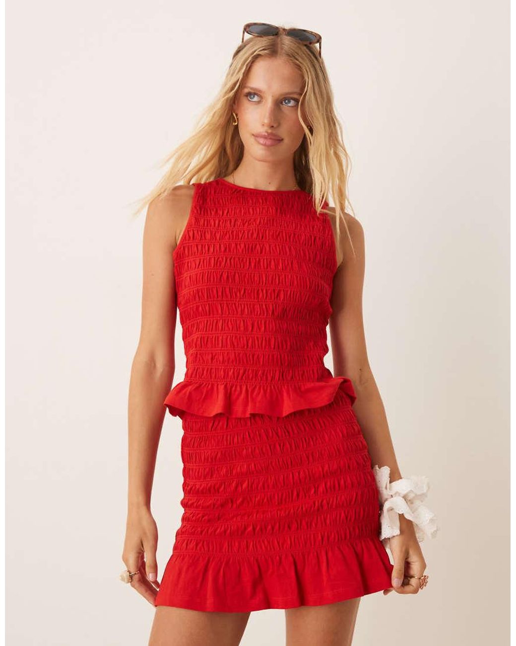 ASOS Red Co-ord Shir Frill Hem Mini Skirt